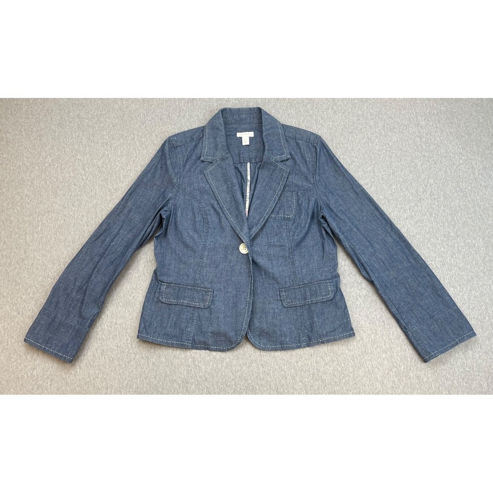 Charter Club Jacket Womens 12 Blue 100% Cotton One-Button Long Sleeve